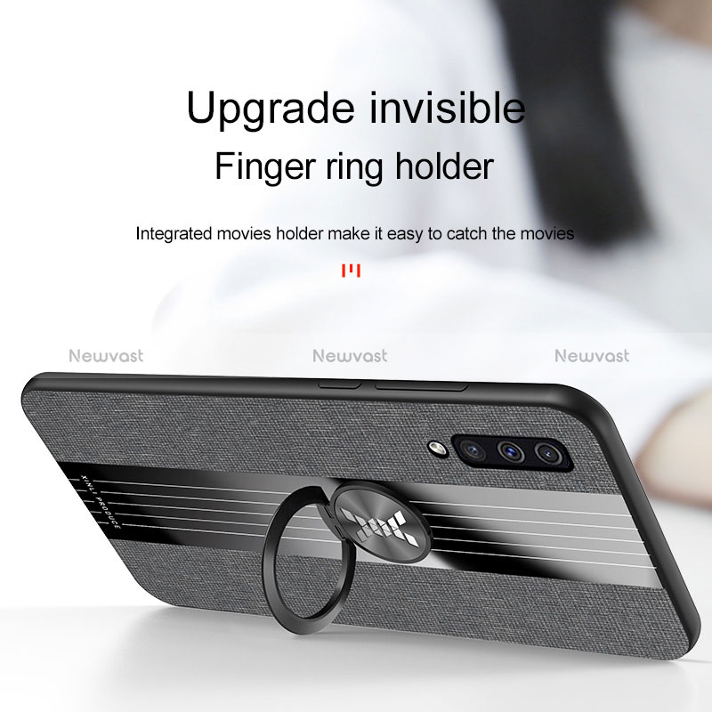 Ultra-thin Silicone Gel Soft Case Cover with Magnetic Finger Ring Stand X01L for Samsung Galaxy A50