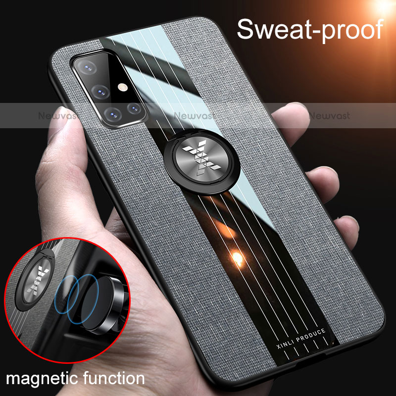 Ultra-thin Silicone Gel Soft Case Cover with Magnetic Finger Ring Stand X01L for Samsung Galaxy A51 4G