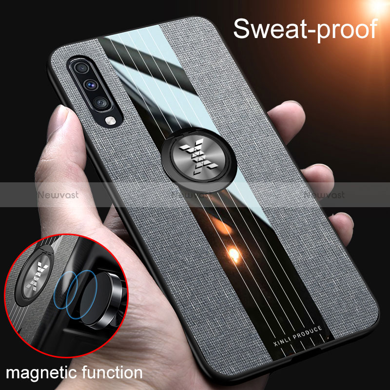 Ultra-thin Silicone Gel Soft Case Cover with Magnetic Finger Ring Stand X01L for Samsung Galaxy A70