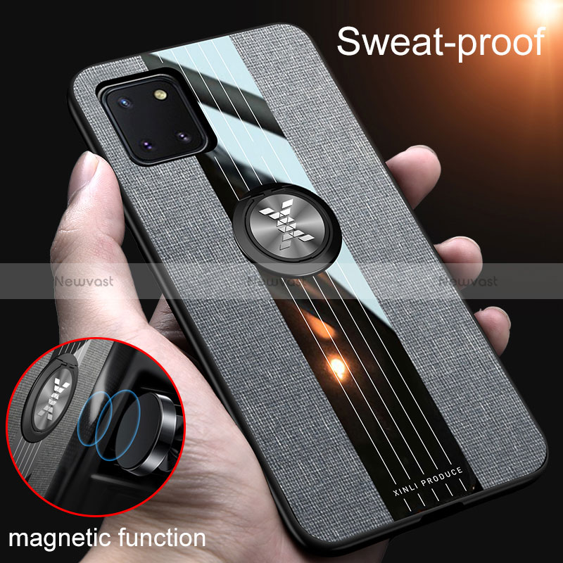 Ultra-thin Silicone Gel Soft Case Cover with Magnetic Finger Ring Stand X01L for Samsung Galaxy A81