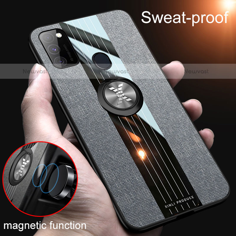 Ultra-thin Silicone Gel Soft Case Cover with Magnetic Finger Ring Stand X01L for Samsung Galaxy M21