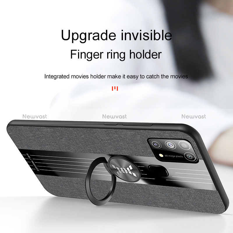 Ultra-thin Silicone Gel Soft Case Cover with Magnetic Finger Ring Stand X01L for Samsung Galaxy M21s