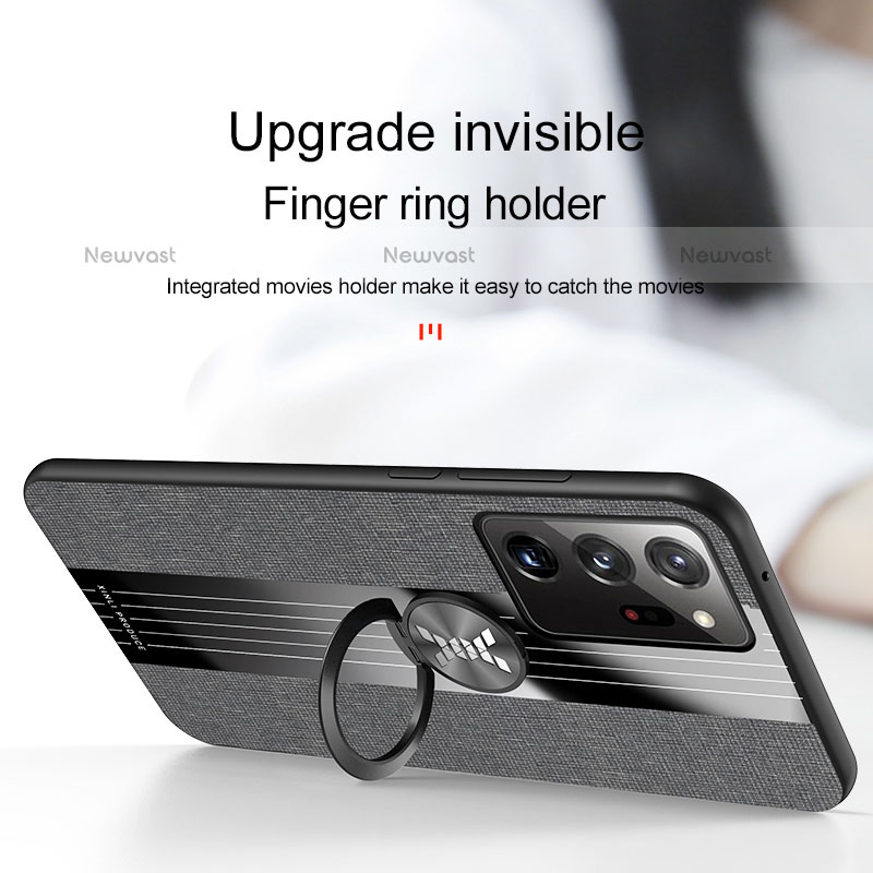 Ultra-thin Silicone Gel Soft Case Cover with Magnetic Finger Ring Stand X01L for Samsung Galaxy Note 20 Ultra 5G