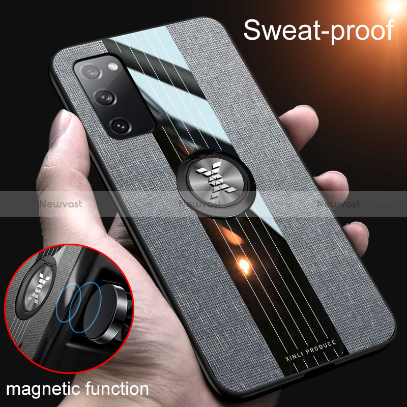 Ultra-thin Silicone Gel Soft Case Cover with Magnetic Finger Ring Stand X01L for Samsung Galaxy S20 FE (2022) 5G