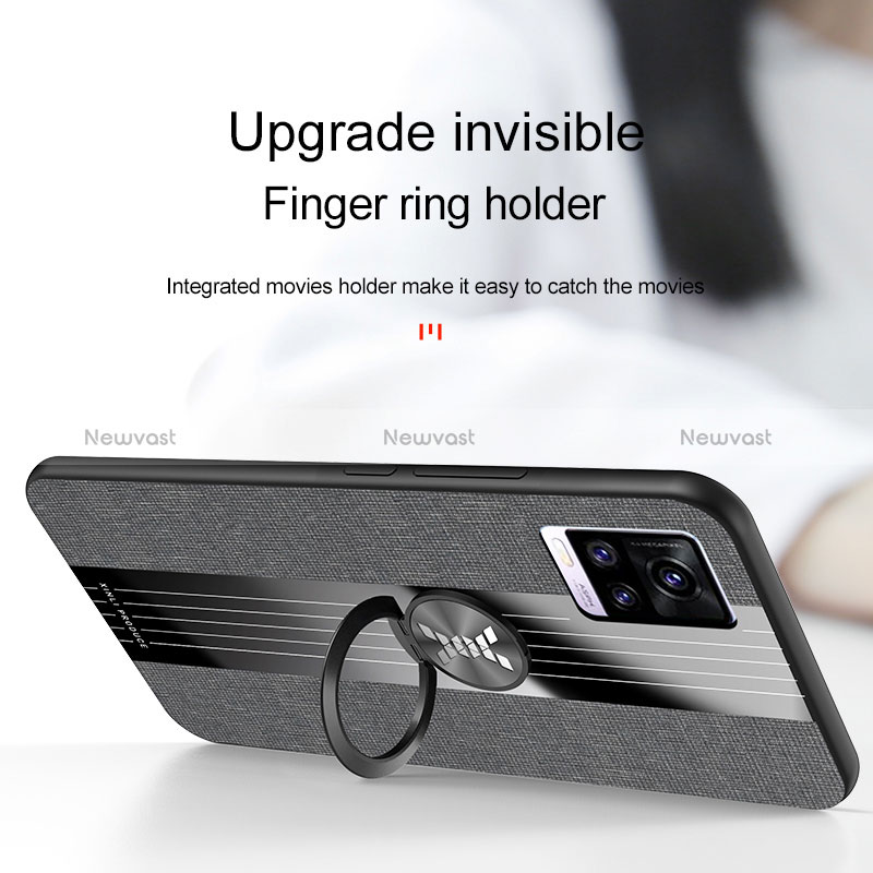 Ultra-thin Silicone Gel Soft Case Cover with Magnetic Finger Ring Stand X01L for Vivo V20