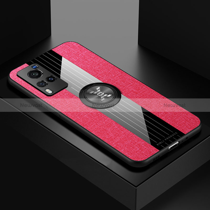Ultra-thin Silicone Gel Soft Case Cover with Magnetic Finger Ring Stand X01L for Vivo X60 Pro 5G Red