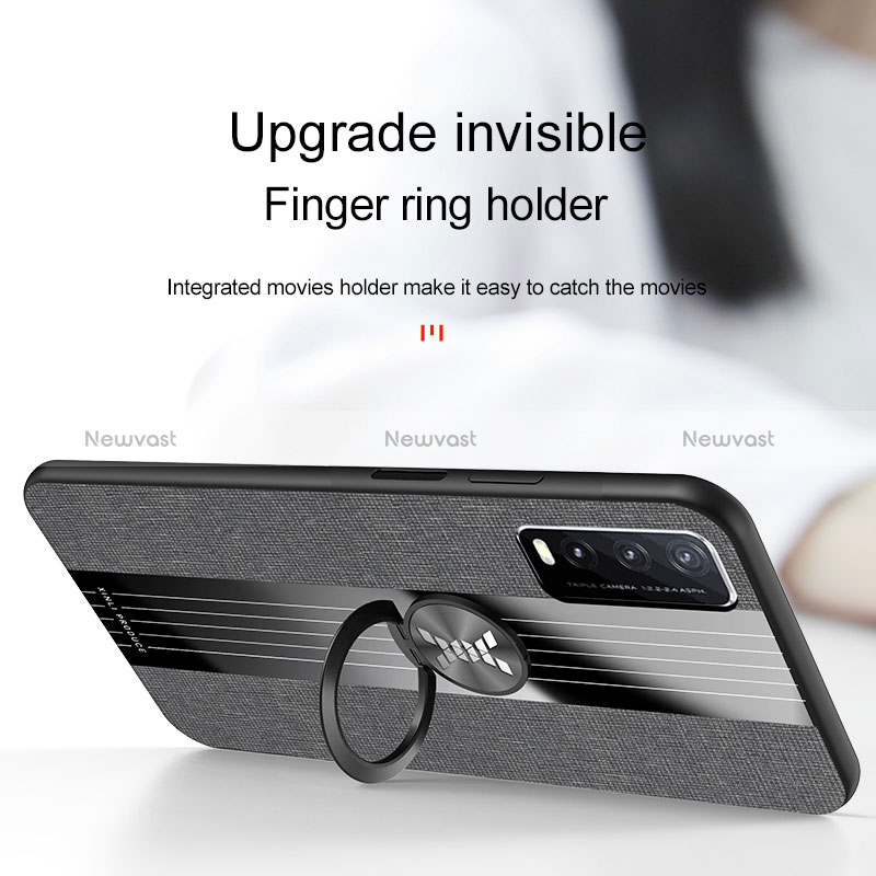 Ultra-thin Silicone Gel Soft Case Cover with Magnetic Finger Ring Stand X01L for Vivo Y11s