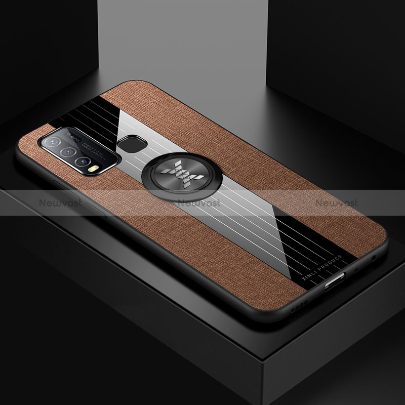 Ultra-thin Silicone Gel Soft Case Cover with Magnetic Finger Ring Stand X01L for Vivo Y50 Brown