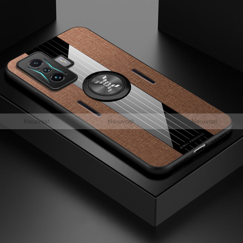 Ultra-thin Silicone Gel Soft Case Cover with Magnetic Finger Ring Stand X01L for Xiaomi Poco F4 GT 5G Brown