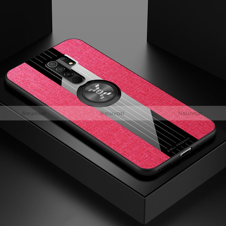 Ultra-thin Silicone Gel Soft Case Cover with Magnetic Finger Ring Stand X01L for Xiaomi Redmi 9 Red