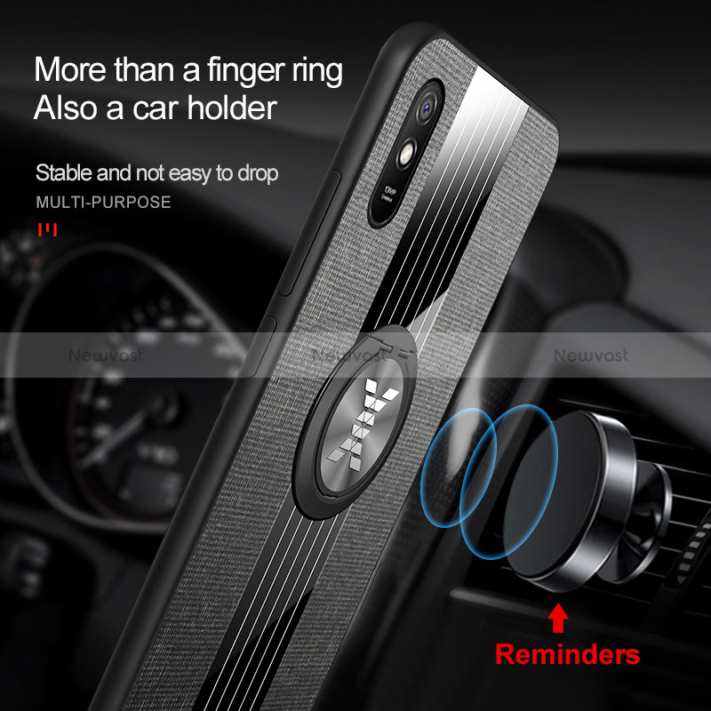 Ultra-thin Silicone Gel Soft Case Cover with Magnetic Finger Ring Stand X01L for Xiaomi Redmi 9i