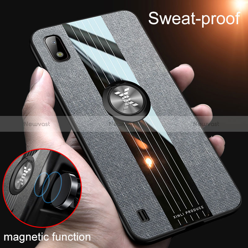 Ultra-thin Silicone Gel Soft Case Cover with Magnetic Finger Ring Stand X02L for Samsung Galaxy A10