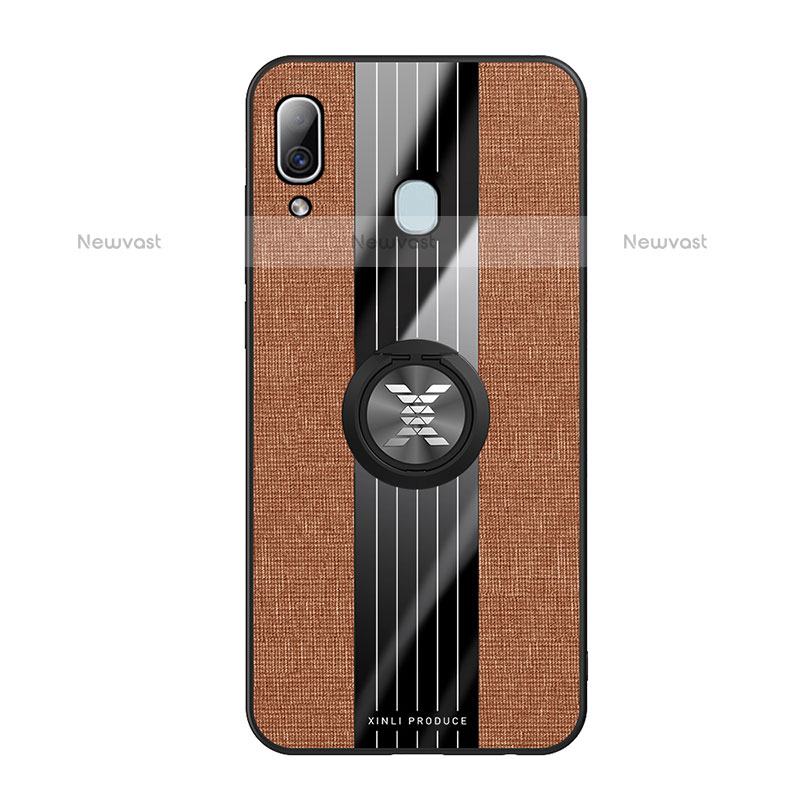 Ultra-thin Silicone Gel Soft Case Cover with Magnetic Finger Ring Stand X02L for Samsung Galaxy A20 Brown