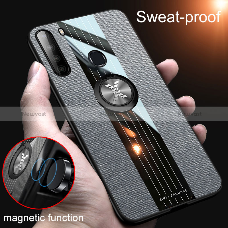 Ultra-thin Silicone Gel Soft Case Cover with Magnetic Finger Ring Stand X02L for Samsung Galaxy A21