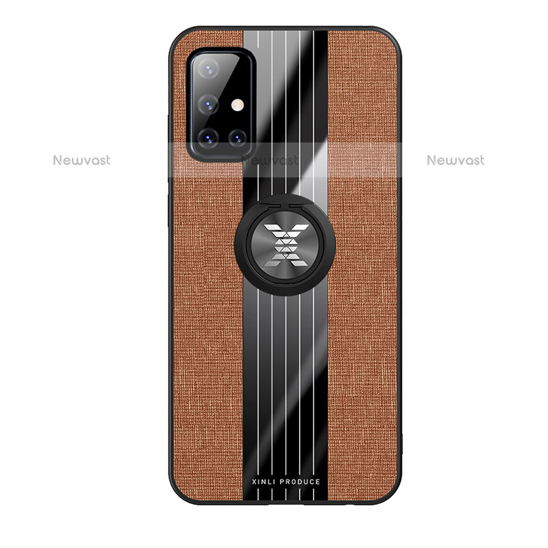 Ultra-thin Silicone Gel Soft Case Cover with Magnetic Finger Ring Stand X02L for Samsung Galaxy A51 4G Brown
