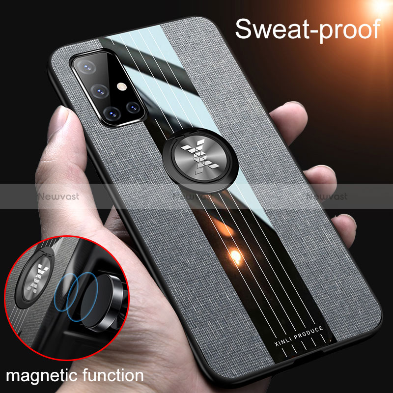 Ultra-thin Silicone Gel Soft Case Cover with Magnetic Finger Ring Stand X02L for Samsung Galaxy A71 5G