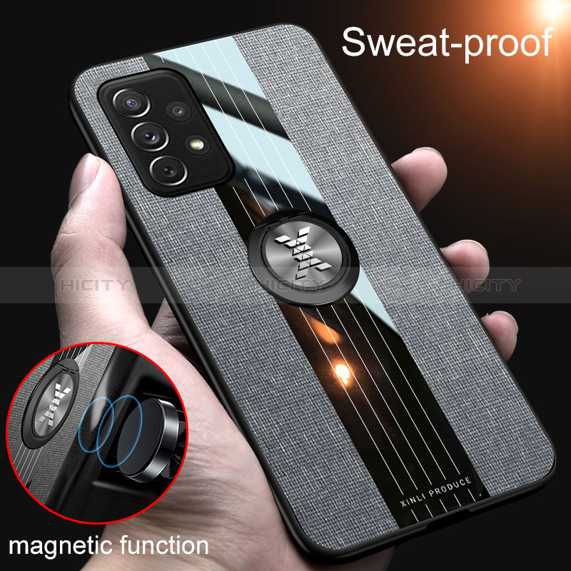 Ultra-thin Silicone Gel Soft Case Cover with Magnetic Finger Ring Stand X02L for Samsung Galaxy A72 5G