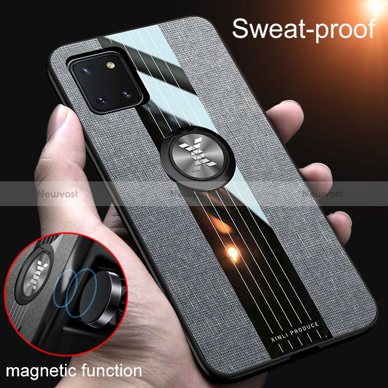 Ultra-thin Silicone Gel Soft Case Cover with Magnetic Finger Ring Stand X02L for Samsung Galaxy A81