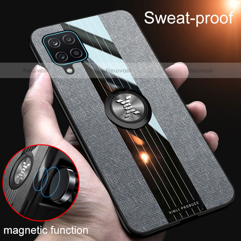 Ultra-thin Silicone Gel Soft Case Cover with Magnetic Finger Ring Stand X02L for Samsung Galaxy F12