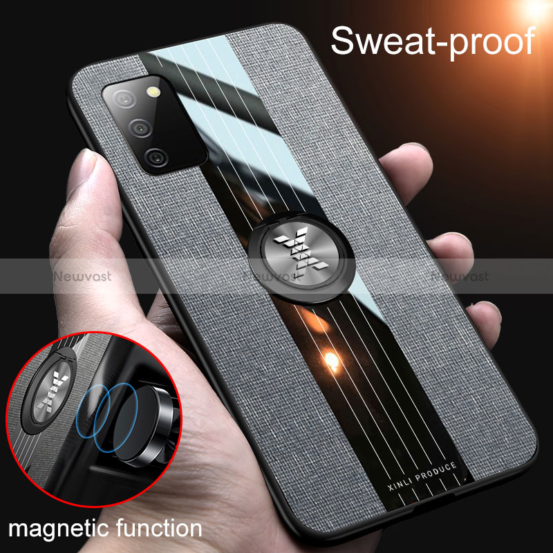 Ultra-thin Silicone Gel Soft Case Cover with Magnetic Finger Ring Stand X02L for Samsung Galaxy M02s