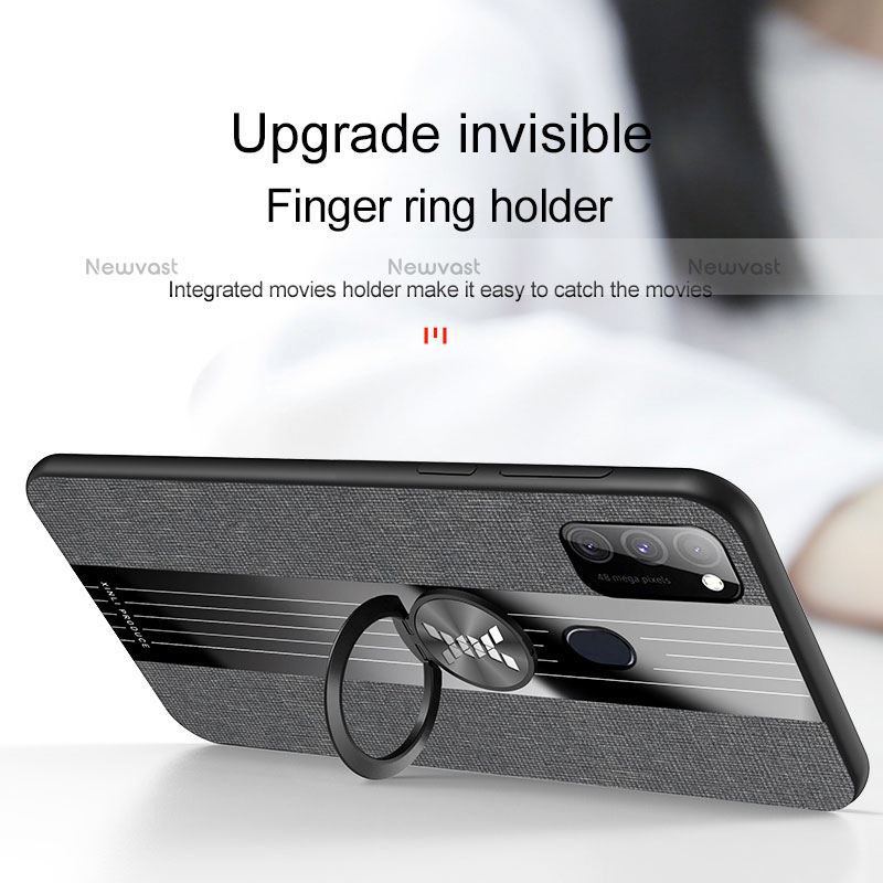 Ultra-thin Silicone Gel Soft Case Cover with Magnetic Finger Ring Stand X02L for Samsung Galaxy M21