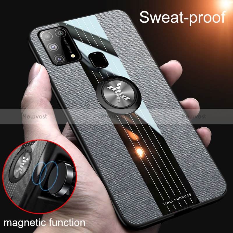 Ultra-thin Silicone Gel Soft Case Cover with Magnetic Finger Ring Stand X02L for Samsung Galaxy M31 Prime Edition