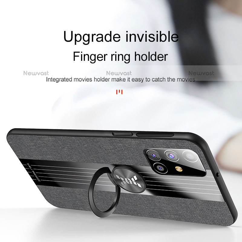 Ultra-thin Silicone Gel Soft Case Cover with Magnetic Finger Ring Stand X02L for Samsung Galaxy M31s