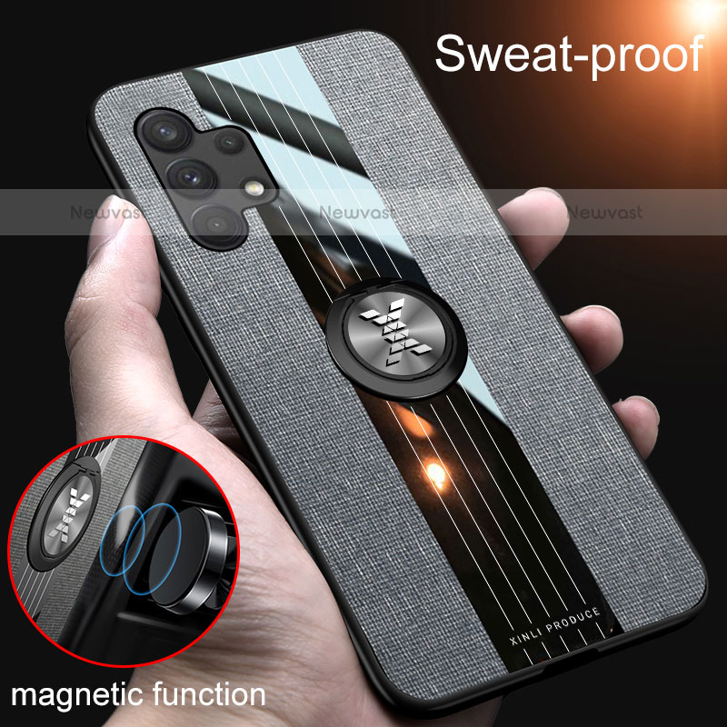 Ultra-thin Silicone Gel Soft Case Cover with Magnetic Finger Ring Stand X02L for Samsung Galaxy M32 5G