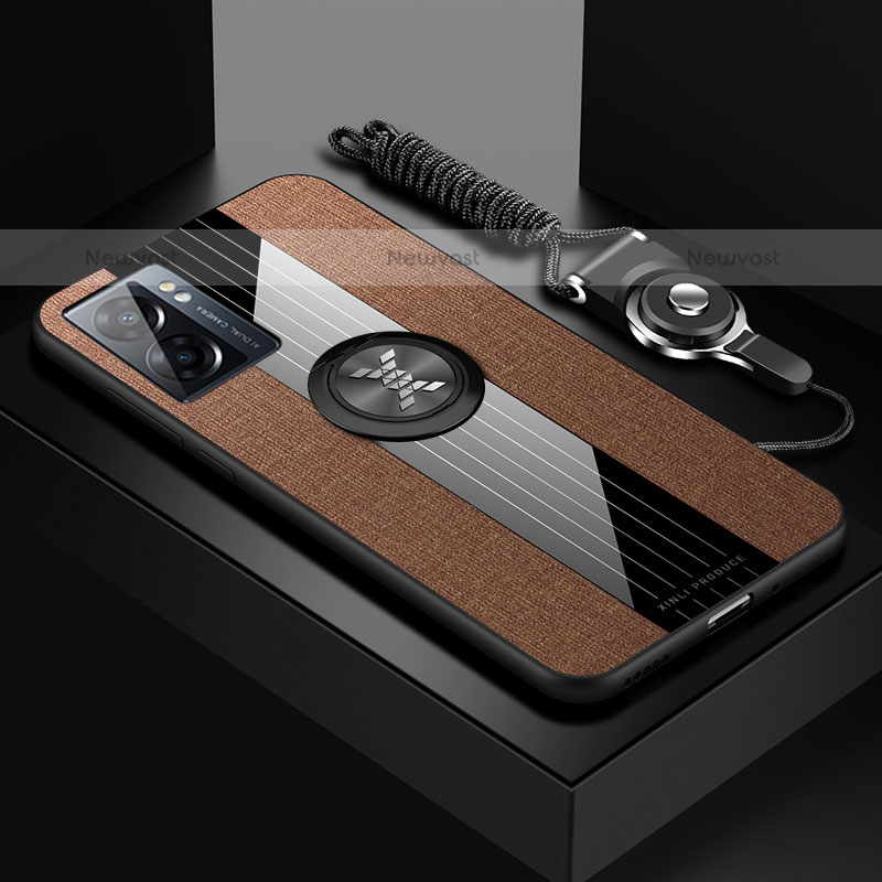 Ultra-thin Silicone Gel Soft Case Cover with Magnetic Finger Ring Stand X03L for OnePlus Nord N300 5G Brown