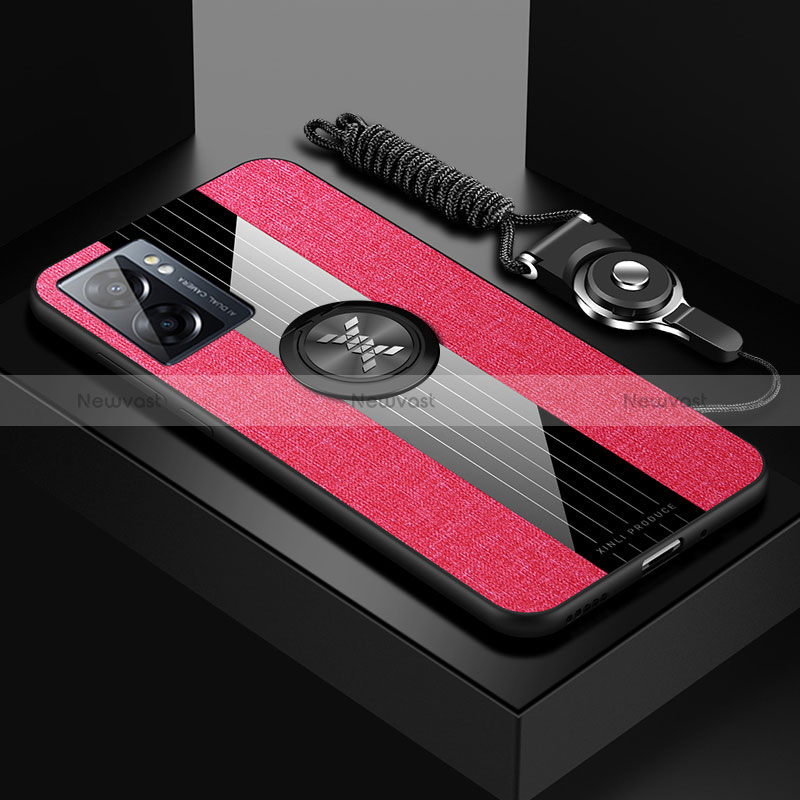 Ultra-thin Silicone Gel Soft Case Cover with Magnetic Finger Ring Stand X03L for Oppo A56S 5G Red