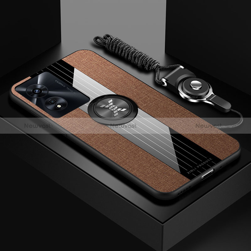 Ultra-thin Silicone Gel Soft Case Cover with Magnetic Finger Ring Stand X03L for Oppo A58 5G Brown