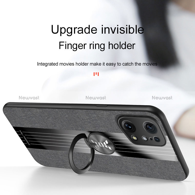 Ultra-thin Silicone Gel Soft Case Cover with Magnetic Finger Ring Stand X03L for Oppo Find X5 5G