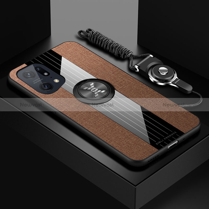 Ultra-thin Silicone Gel Soft Case Cover with Magnetic Finger Ring Stand X03L for Oppo Find X5 5G Brown