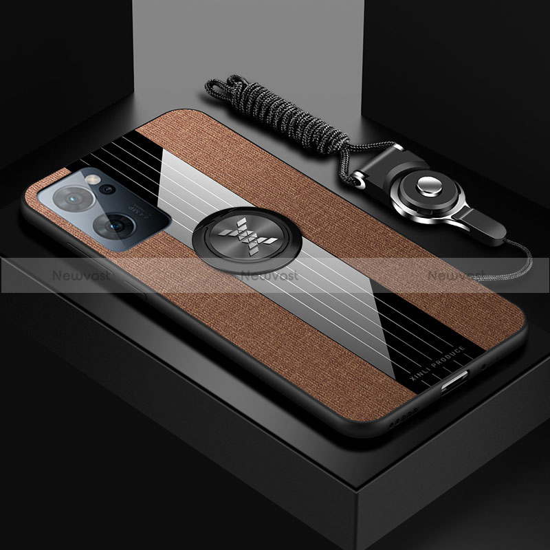 Ultra-thin Silicone Gel Soft Case Cover with Magnetic Finger Ring Stand X03L for Oppo Find X5 Lite 5G Brown
