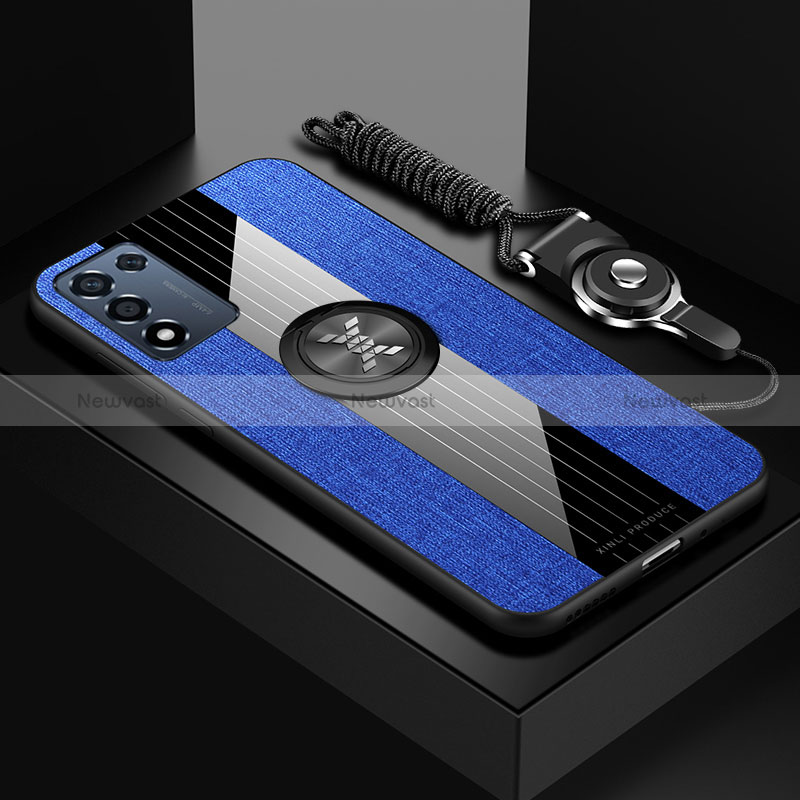 Ultra-thin Silicone Gel Soft Case Cover with Magnetic Finger Ring Stand X03L for Oppo K9S 5G Blue