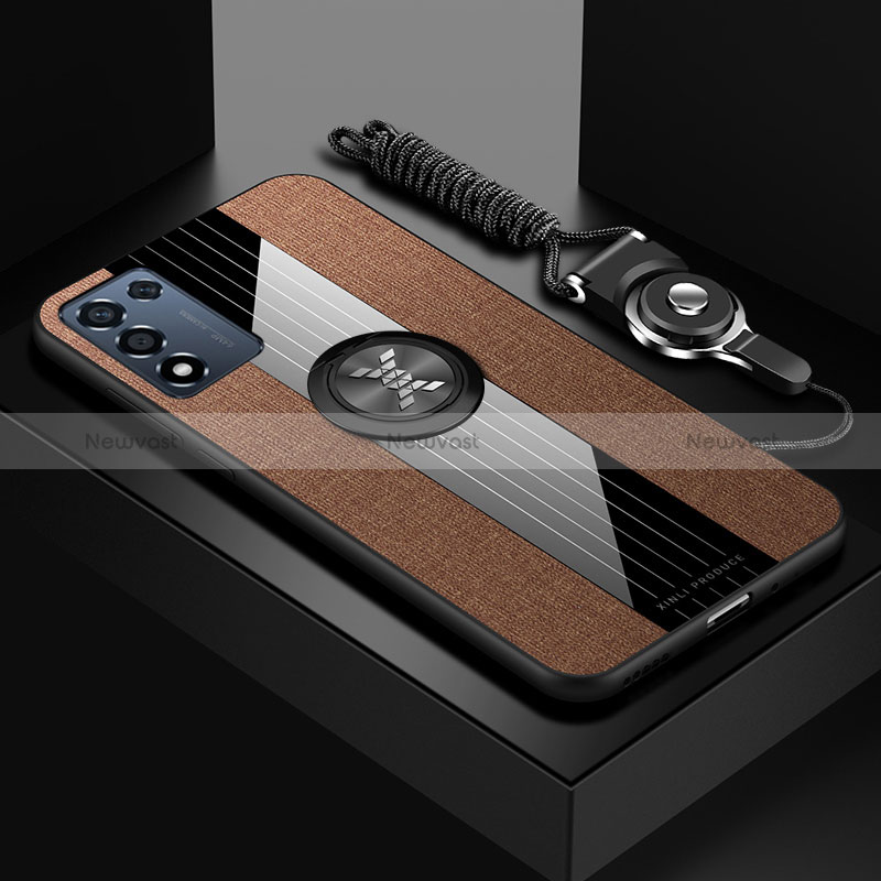Ultra-thin Silicone Gel Soft Case Cover with Magnetic Finger Ring Stand X03L for Oppo K9S 5G Brown