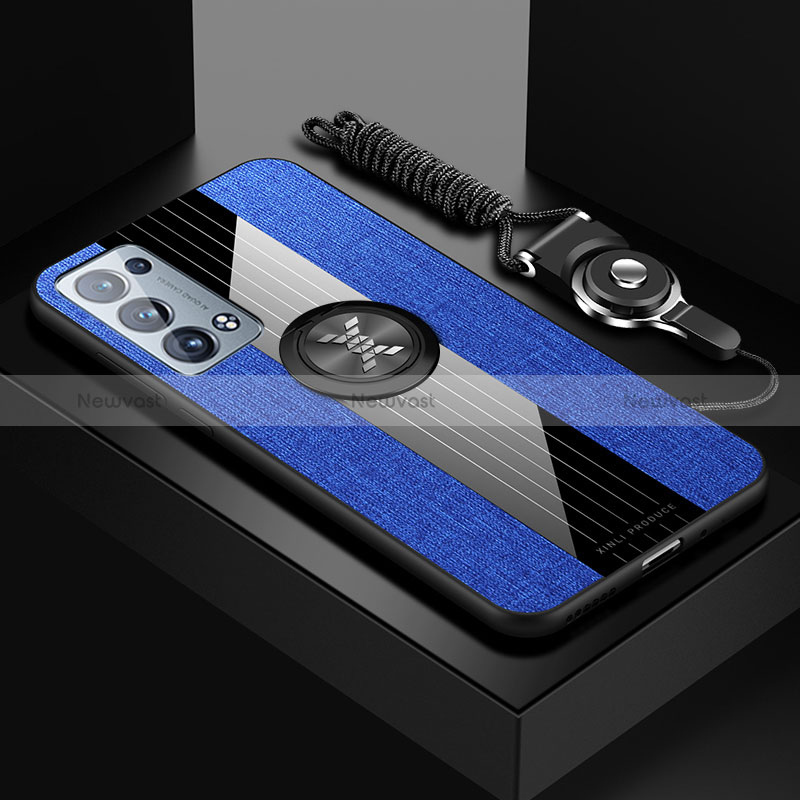 Ultra-thin Silicone Gel Soft Case Cover with Magnetic Finger Ring Stand X03L for Oppo Reno6 Pro 5G Blue