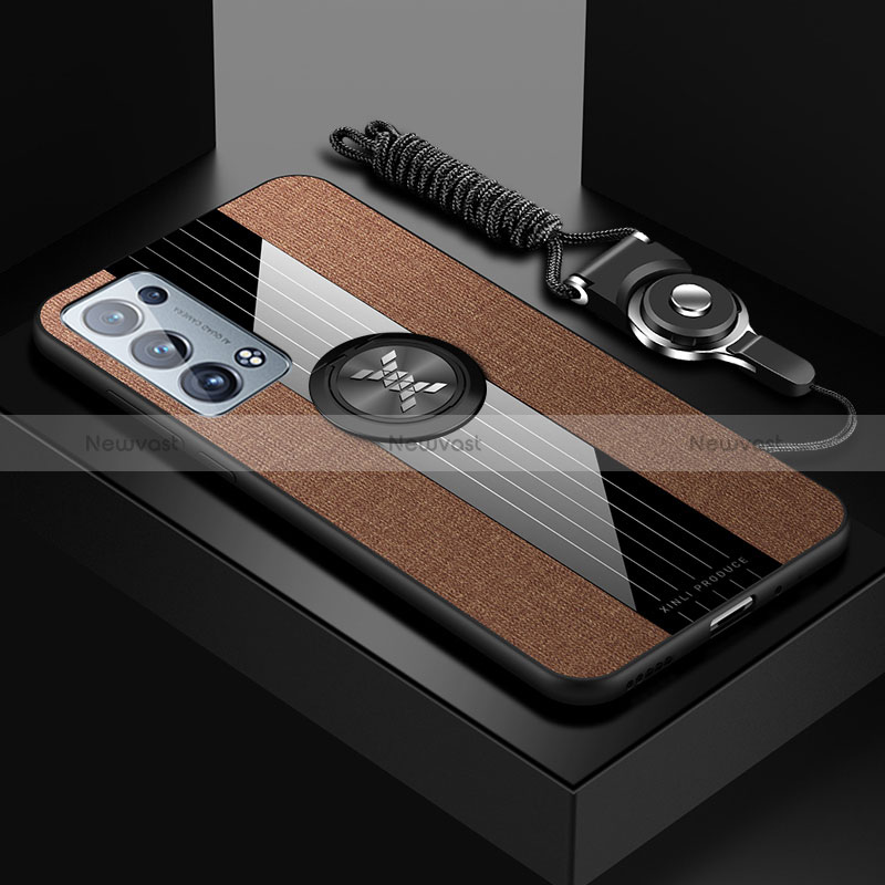 Ultra-thin Silicone Gel Soft Case Cover with Magnetic Finger Ring Stand X03L for Oppo Reno6 Pro 5G Brown