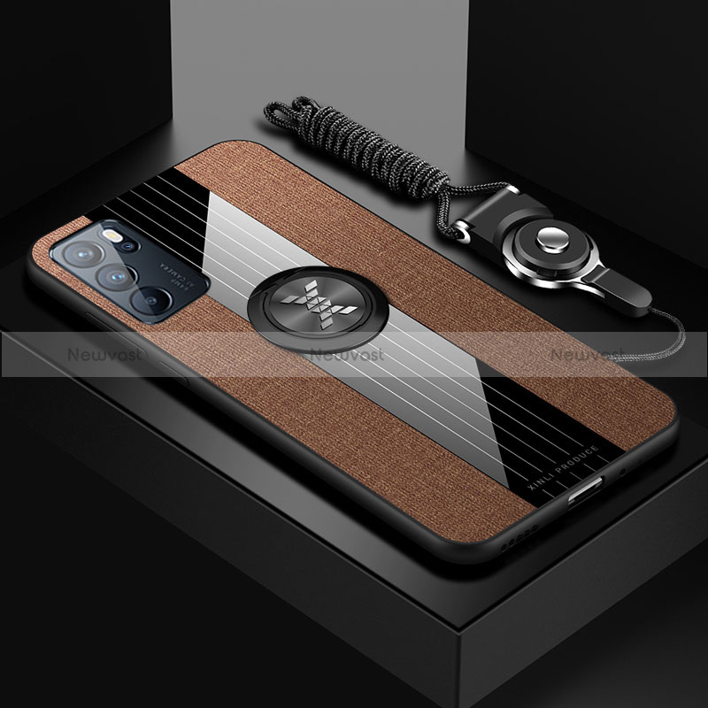 Ultra-thin Silicone Gel Soft Case Cover with Magnetic Finger Ring Stand X03L for Oppo Reno6 Pro 5G India Brown