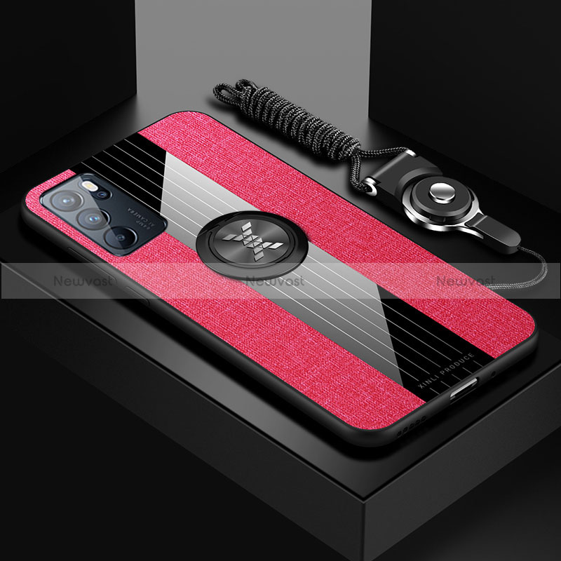 Ultra-thin Silicone Gel Soft Case Cover with Magnetic Finger Ring Stand X03L for Oppo Reno6 Pro 5G India Red