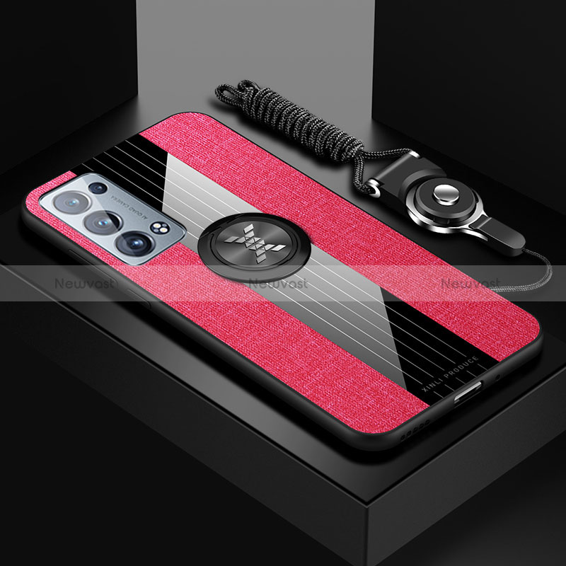 Ultra-thin Silicone Gel Soft Case Cover with Magnetic Finger Ring Stand X03L for Oppo Reno6 Pro 5G Red