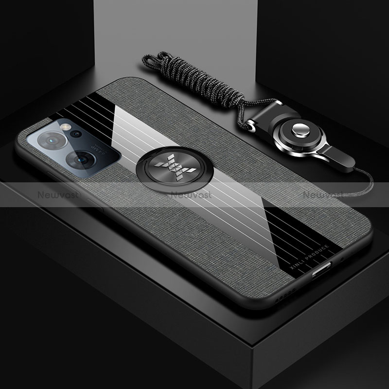 Ultra-thin Silicone Gel Soft Case Cover with Magnetic Finger Ring Stand X03L for Oppo Reno7 5G Gray