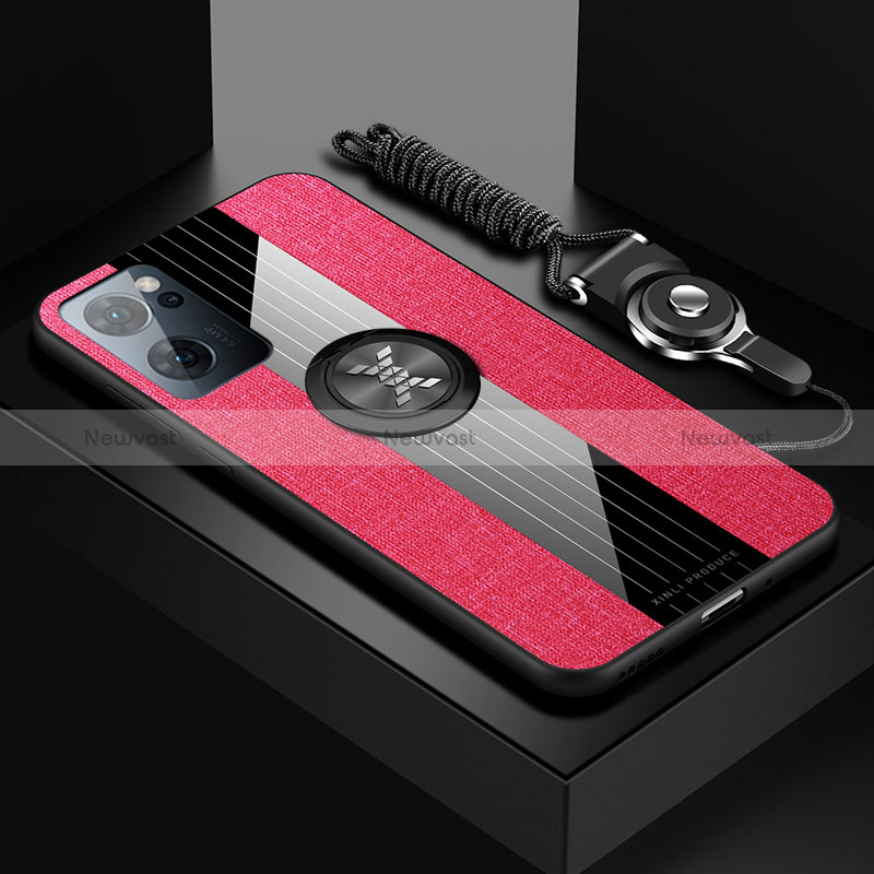 Ultra-thin Silicone Gel Soft Case Cover with Magnetic Finger Ring Stand X03L for Oppo Reno7 5G Red