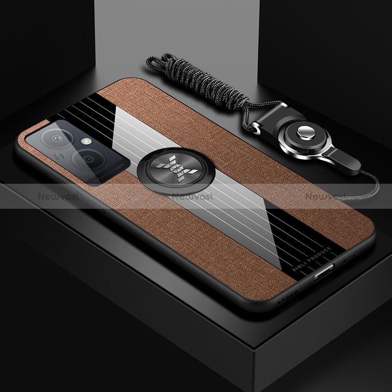 Ultra-thin Silicone Gel Soft Case Cover with Magnetic Finger Ring Stand X03L for Oppo Reno7 Lite 5G Brown