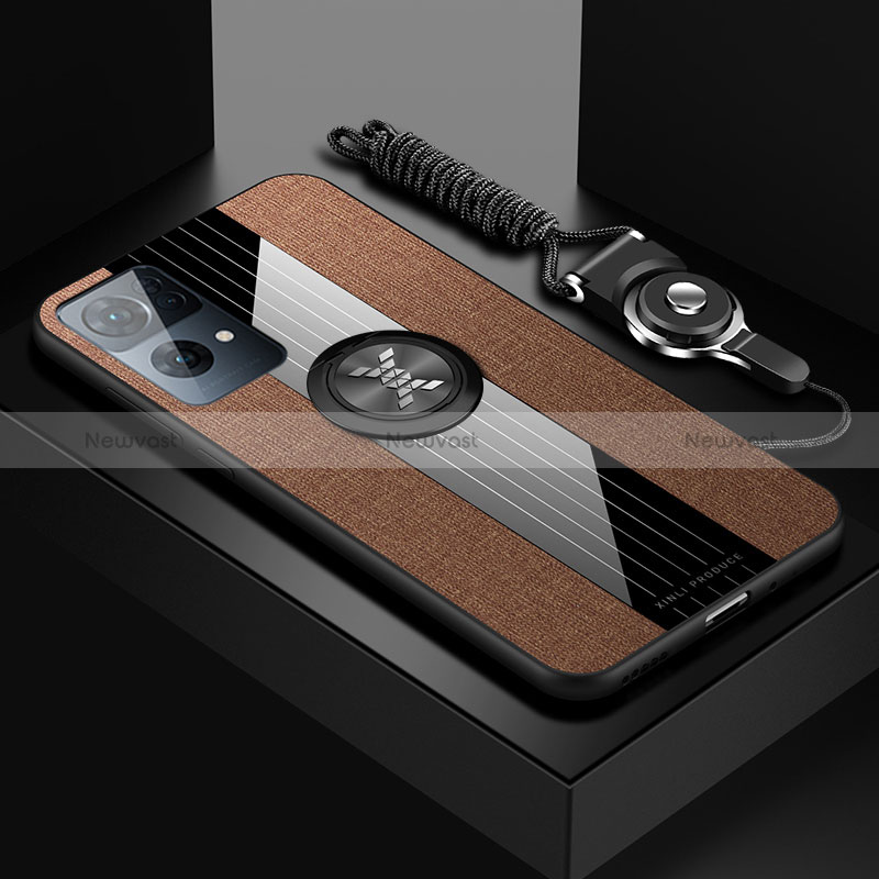 Ultra-thin Silicone Gel Soft Case Cover with Magnetic Finger Ring Stand X03L for Oppo Reno7 Pro 5G Brown