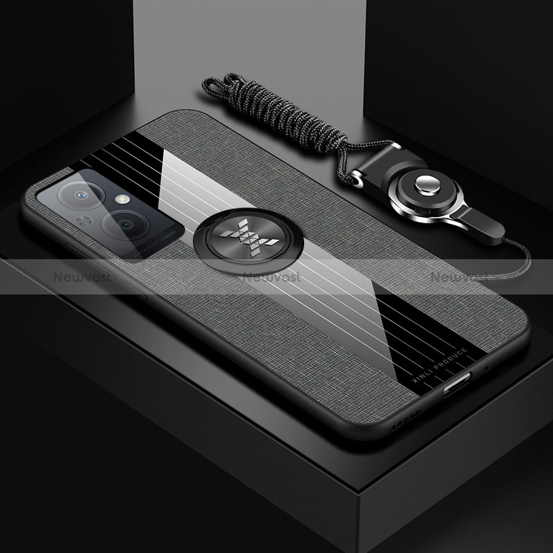 Ultra-thin Silicone Gel Soft Case Cover with Magnetic Finger Ring Stand X03L for Oppo Reno7 Z 5G Gray