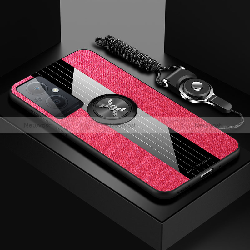 Ultra-thin Silicone Gel Soft Case Cover with Magnetic Finger Ring Stand X03L for Oppo Reno7 Z 5G Red