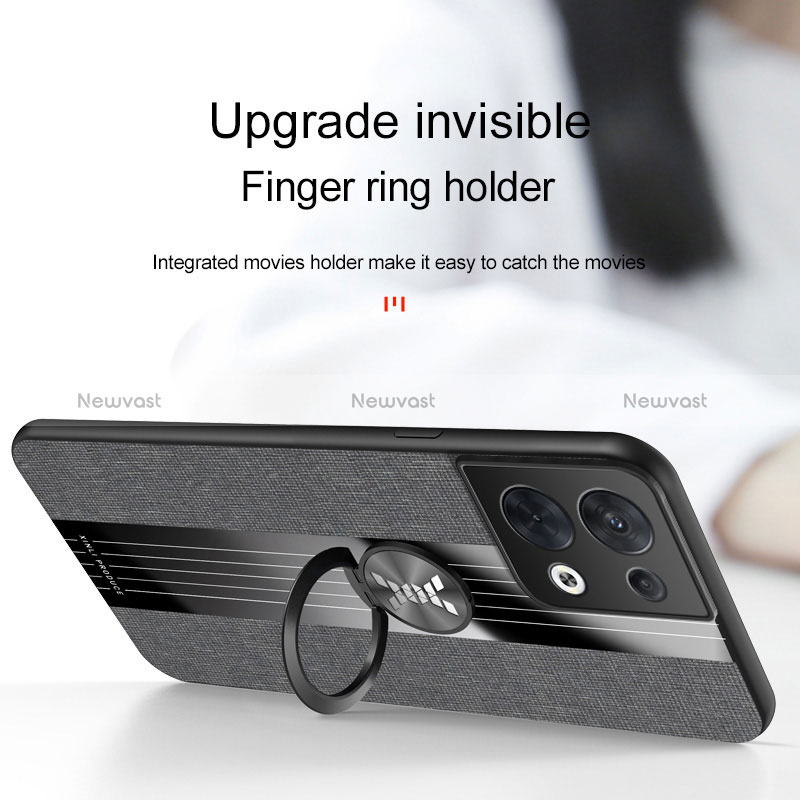 Ultra-thin Silicone Gel Soft Case Cover with Magnetic Finger Ring Stand X03L for Oppo Reno8 5G