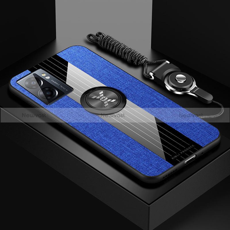 Ultra-thin Silicone Gel Soft Case Cover with Magnetic Finger Ring Stand X03L for Realme Narzo 50 5G Blue