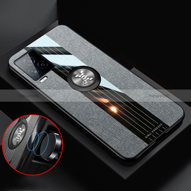 Ultra-thin Silicone Gel Soft Case Cover with Magnetic Finger Ring Stand X03L for Vivo V21s 5G